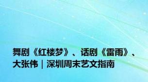 舞剧《红楼梦》、话剧《雷雨》、大张伟｜深圳周末艺文指南