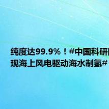纯度达99.9%!#中国科研团队实现海上风电驱动海水制氢#