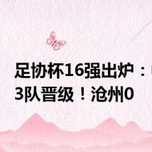 足协杯16强出炉:中超13队晋级!沧州0