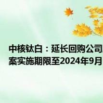 中核钛白：延长回购公司股份方案实施期限至2024年9月