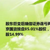 股东巨变后瑞信证券连亏两年,北京国资接盘85.01%股权,瑞银仍持股14.99%