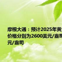 摩根大通:预计2025年黄金、白银价格分别为2600美元/盎司和34美元/盎司