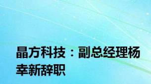 晶方科技：副总经理杨幸新辞职