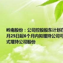 岭南股份：公司控股股东计划在2024年6月25日起6个月内拟增持公司可转债等方式增持公司股份
