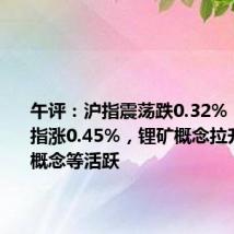 午评:沪指震荡跌0.32%,创业板指涨0.45%,锂矿概念拉升,Sora概念等活跃
