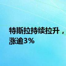 特斯拉持续拉升，一度涨逾3%