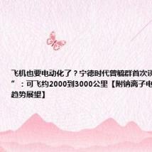 飞机也要电动化了?宁德时代曾毓群首次谈“电动飞机”:可飞约2000到3000公里【附钠离子电池产业技术趋势展望】