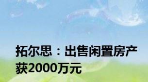 拓尔思：出售闲置房产获2000万元