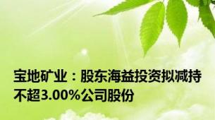 宝地矿业：股东海益投资拟减持不超3.00%公司股份