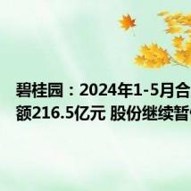 碧桂园:2024年1-5月合同销售额216.5亿元 股份继续暂停买卖