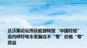 达沃斯论坛热议能源转型“中国经验” 业内呼吁电车发展应不“卷”价格“卷”质量
