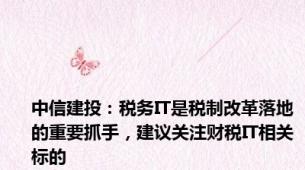 中信建投：税务IT是税制改革落地的重要抓手，建议关注财税IT相关标的