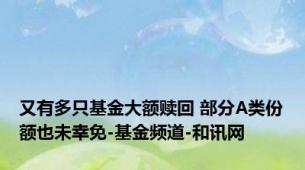 又有多只基金大额赎回 部分A类份额也未幸免-基金频道-和讯网