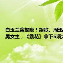 白玉兰奖揭晓!胡歌、周迅获最佳男女主,《繁花》拿下5项大奖