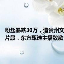 粉丝暴跌30万,遭贵州文旅删除片段,东方甄选主播致歉