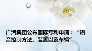 广汽集团公布国际专利申请：“语音控制方法、装置以及车辆”