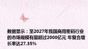 数据显示：至2027年我国商用密码行业的市场规模有望超过2000亿元 年复合增长率达27.35%