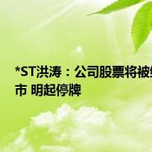 *ST洪涛:公司股票将被终止上市 明起停牌
