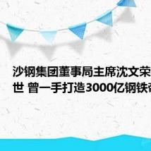 沙钢集团董事局主席沈文荣因病逝世 曾一手打造3000亿钢铁帝国