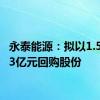 永泰能源：拟以1.5亿元-3亿元回购股份