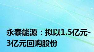 永泰能源：拟以1.5亿元-3亿元回购股份