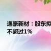 逸豪新材：股东拟减持不超过1%
