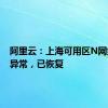 阿里云：上海可用区N网络访问异常，已恢复
