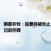 鹏都农牧：股票将被终止上市 明日起停牌