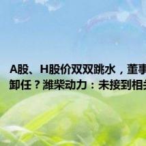 A股、H股价双双跳水,董事长即将卸任?潍柴动力:未接到相关消息