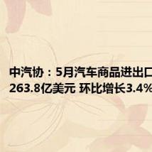 中汽协:5月汽车商品进出口总额为263.8亿美元 环比增长3.4%