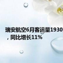 瑞安航空6月客运量1930万人次，同比增长11%