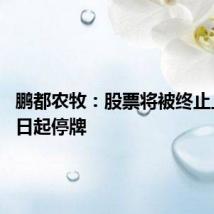 鹏都农牧:股票将被终止上市 明日起停牌