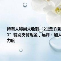 持有人称尚未收到“21远洋控股PPN001”特别支付现金,远洋:加大资金筹措力度