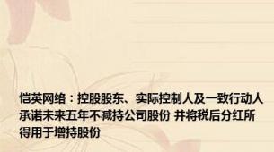 恺英网络：控股股东、实际控制人及一致行动人承诺未来五年不减持公司股份 并将税后分红所得用于增持股份