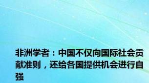 非洲学者：中国不仅向国际社会贡献准则，还给各国提供机会进行自强