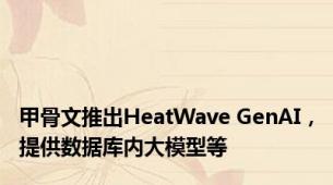 甲骨文推出HeatWave GenAI，提供数据库内大模型等