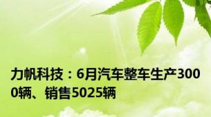 力帆科技：6月汽车整车生产3000辆、销售5025辆