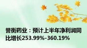 誉衡药业：预计上半年净利润同比增长253.99%-360.19%