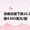 浩希传媒下跌10.23%，报4.605美元/股