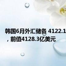 韩国6月外汇储备 4122.1亿美元，前值4128.3亿美元