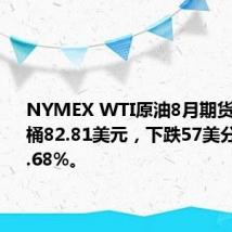 NYMEX WTI原油8月期货收于每桶82.81美元,下跌57美分,跌幅0.68%。