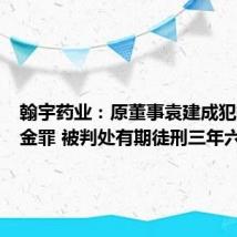 翰宇药业:原董事袁建成犯挪用资金罪 被判处有期徒刑三年六个月