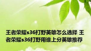 王者荣耀s36打野英雄怎么选择 王者荣耀s36打野用谁上分英雄推荐