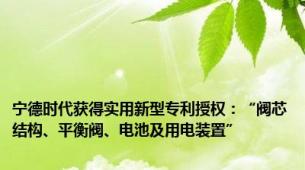 宁德时代获得实用新型专利授权：“阀芯结构、平衡阀、电池及用电装置”