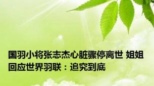 国羽小将张志杰心脏骤停离世 姐姐回应世界羽联：追究到底