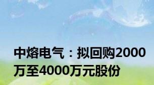 中熔电气：拟回购2000万至4000万元股份