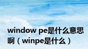 window pe是什么意思啊（winpe是什么）