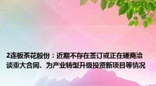 2连板茶花股份：近期不存在签订或正在磋商洽谈重大合同、为产业转型升级投资新项目等情况