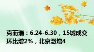 克而瑞：6.24-6.30，15城成交环比增2%，北京激增4