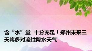 含“水”量  十分充足！郑州未来三天将多对流性降水天气